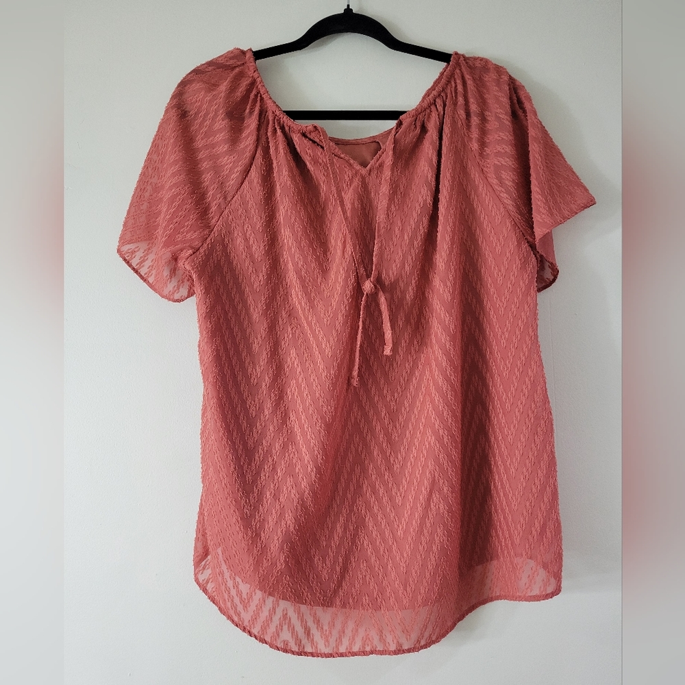 LAUREN CONRAD short sleeve lined Textured blouse Ties at  Neckline L. - Picture 4 of 8